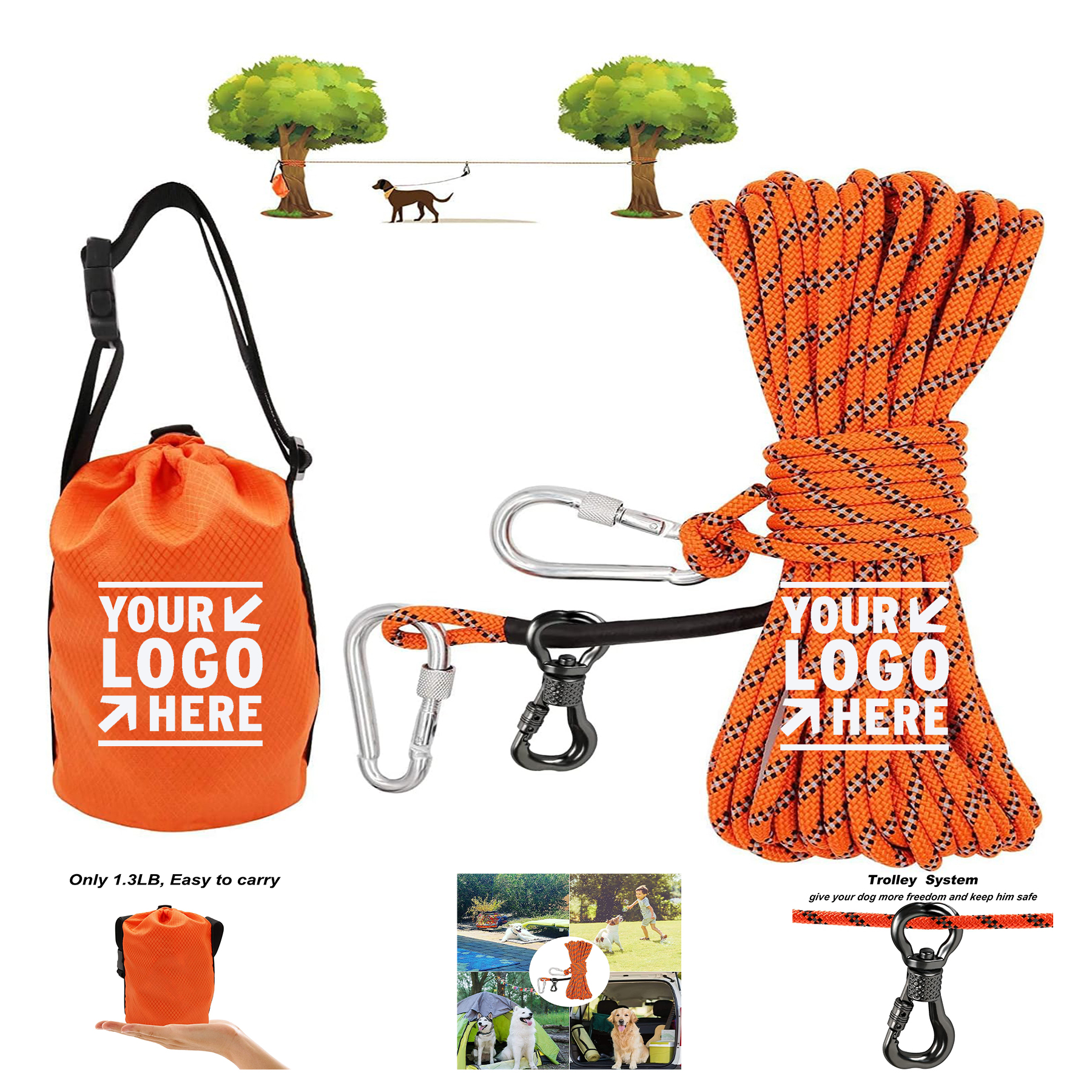 Dogs Up To 200lbs 50ft Portable Overhead Trolley System Dog Camping Tie Out Cable