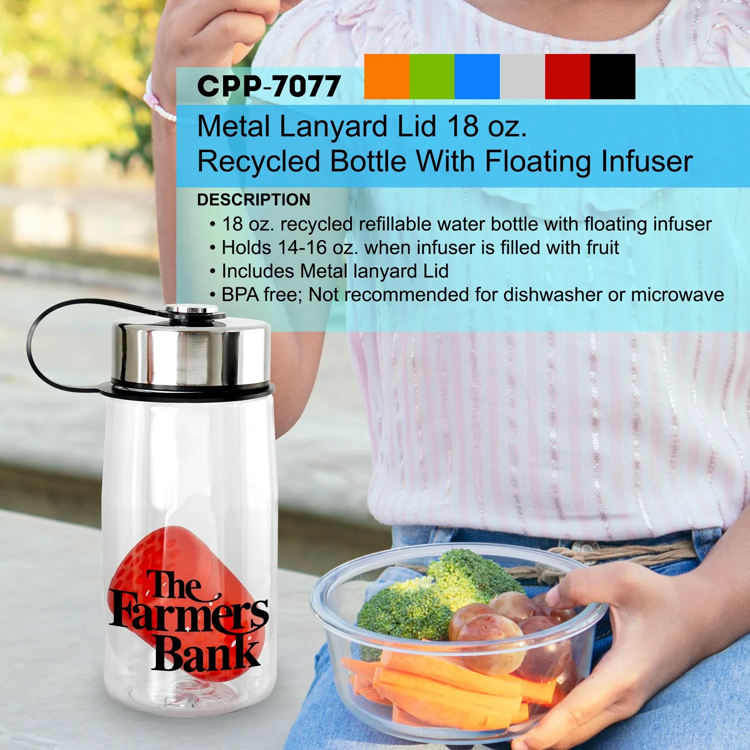 Metal Lanyard Lid 18 oz. Recycled Bottle with Floating Infus 11