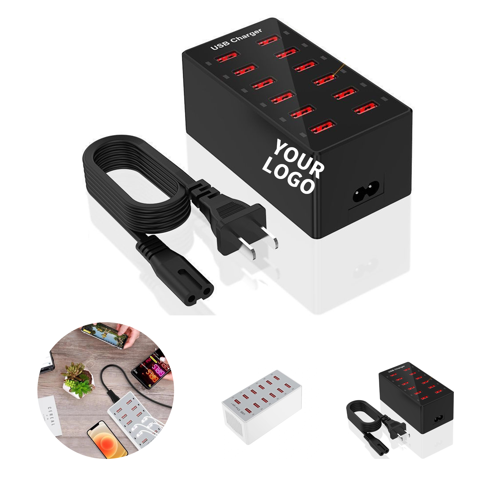 USB Ten Port Desktop Charging Station With Safeguard 5