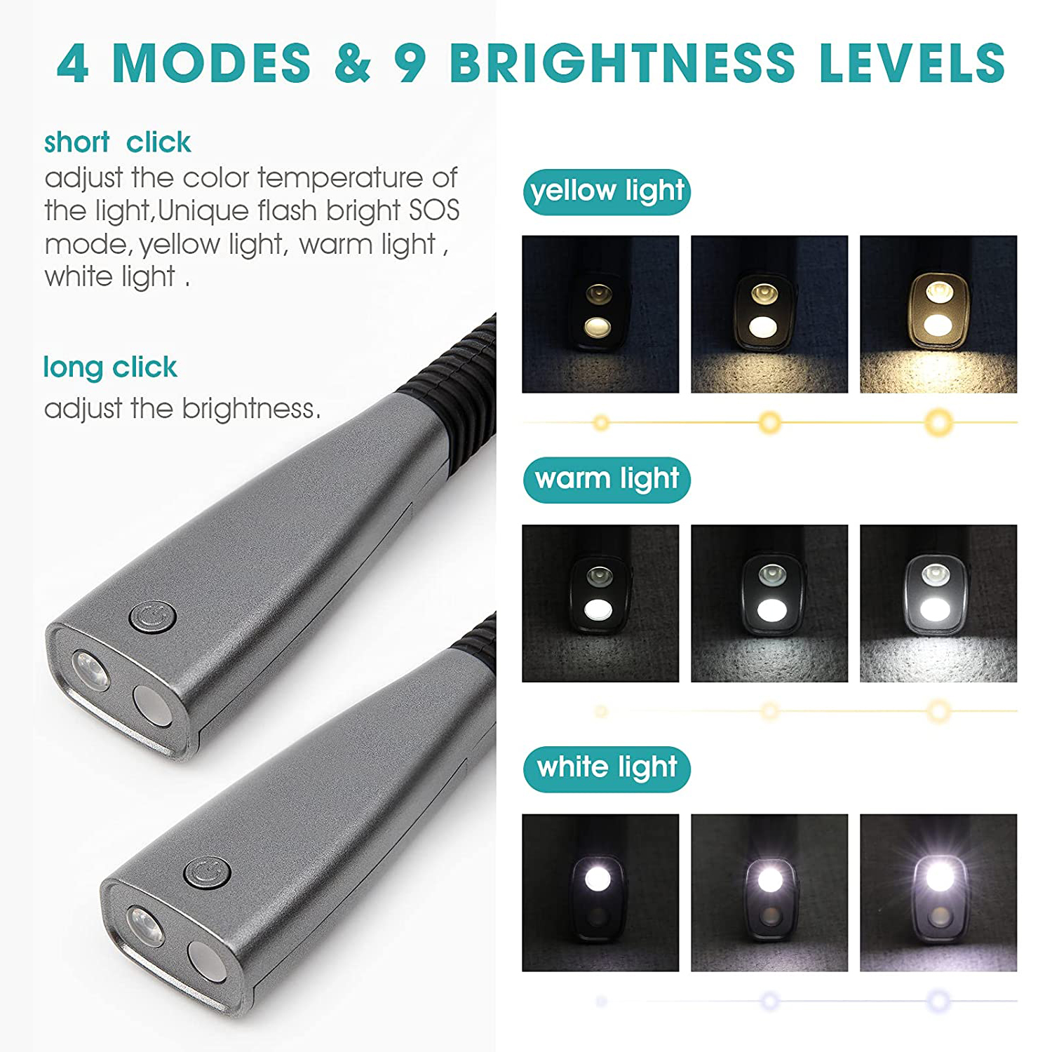 LED Neck Reading Light for Reading in Bed or Outdoor Activities 2000mAh Rechargeable Battery 16