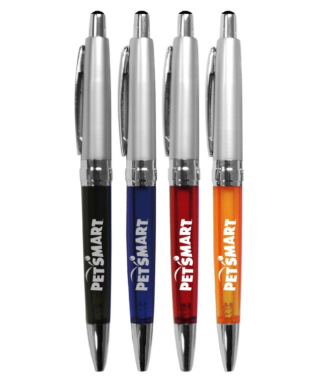 Quality "Financial" Clicker Pen - Silver Barrel w/ Translucent Bottom 1