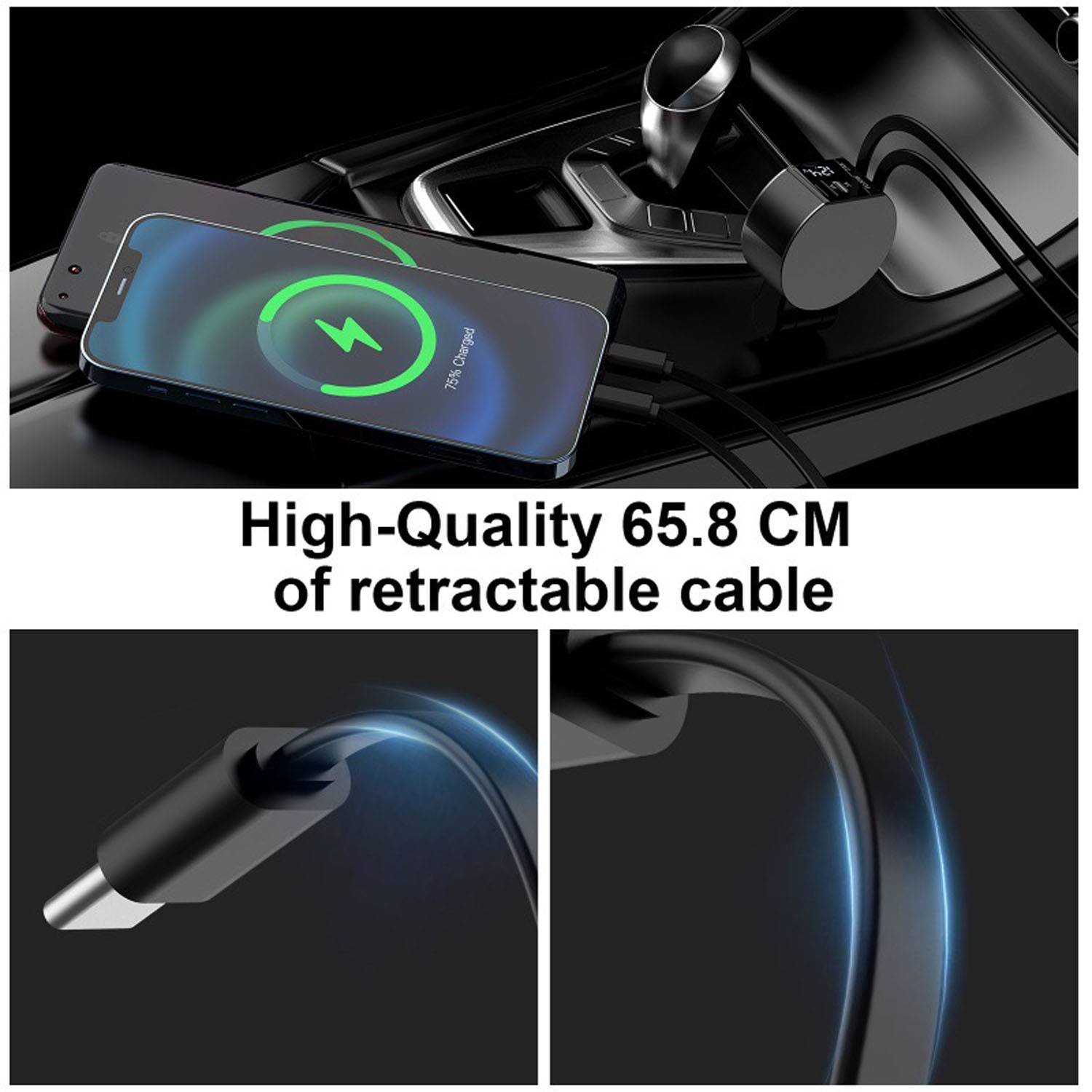 4 in 1 Compact Retractable Fast Car Charger 3
