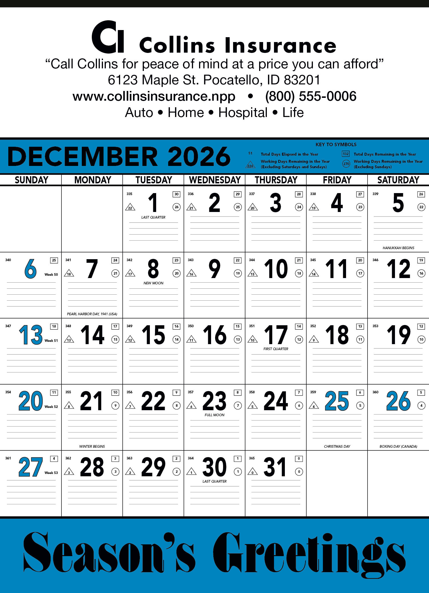 Triumph® Calendars Blue & Black Contractor Memo Calendar 16