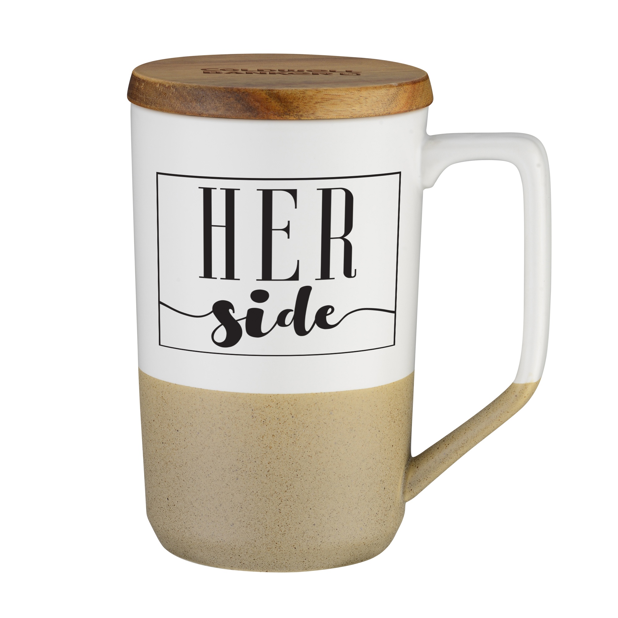 15 oz. Two Tone Ceramic Mug with wood Lid 1