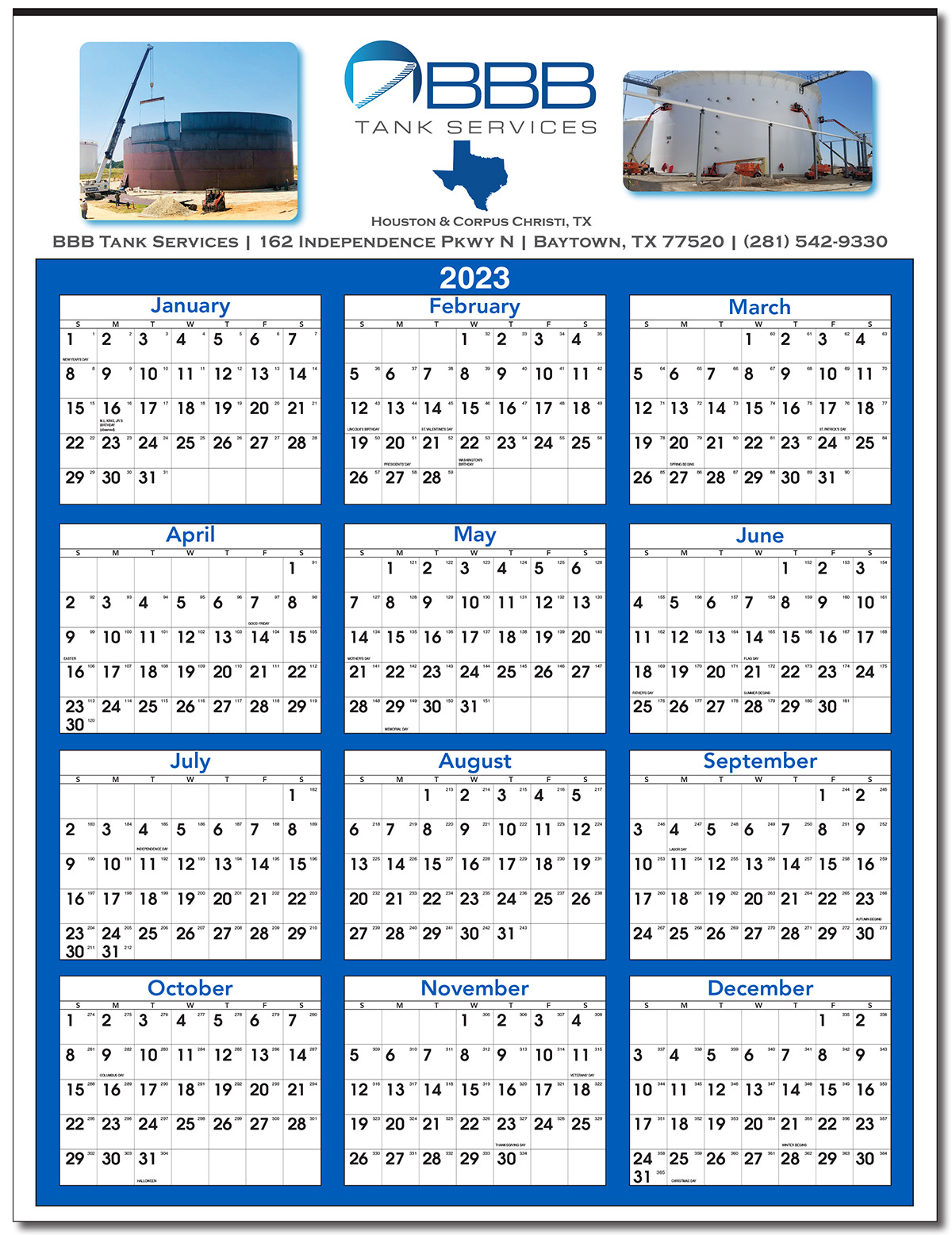 Full Color Year View Calendar
