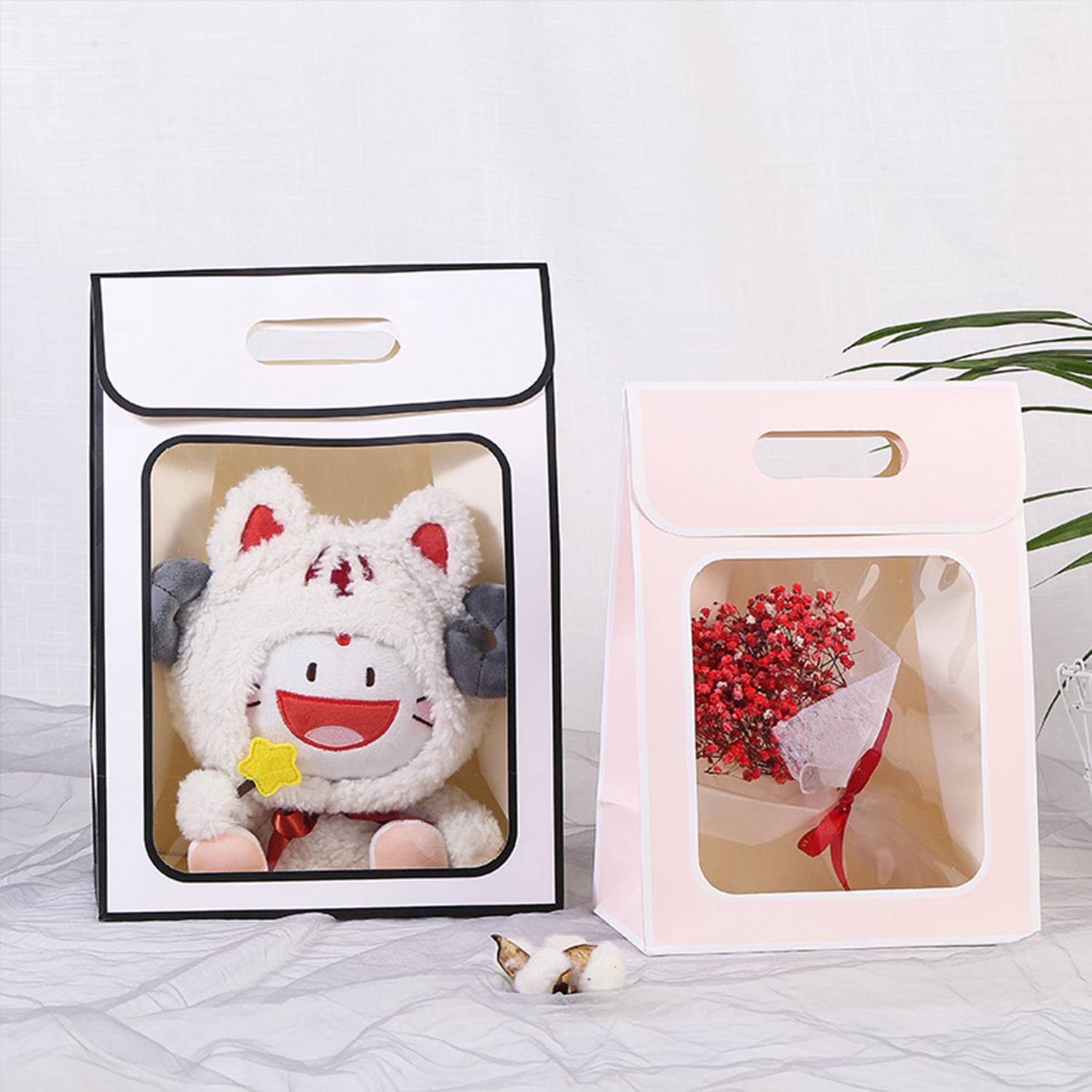 Kraft Paper Cute Gift Bags W/ Clear Window 8