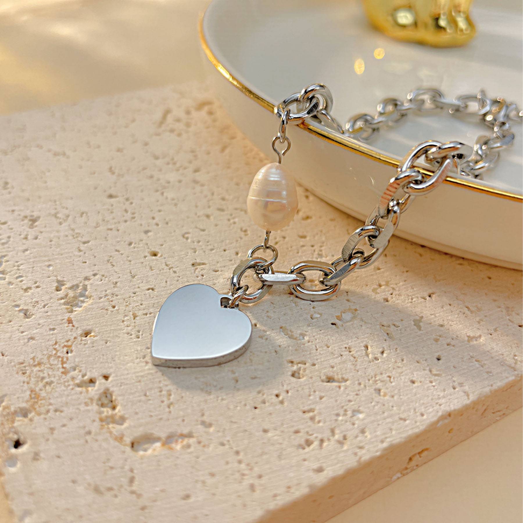 Titanium Steel Love Pearl Bracelet 6