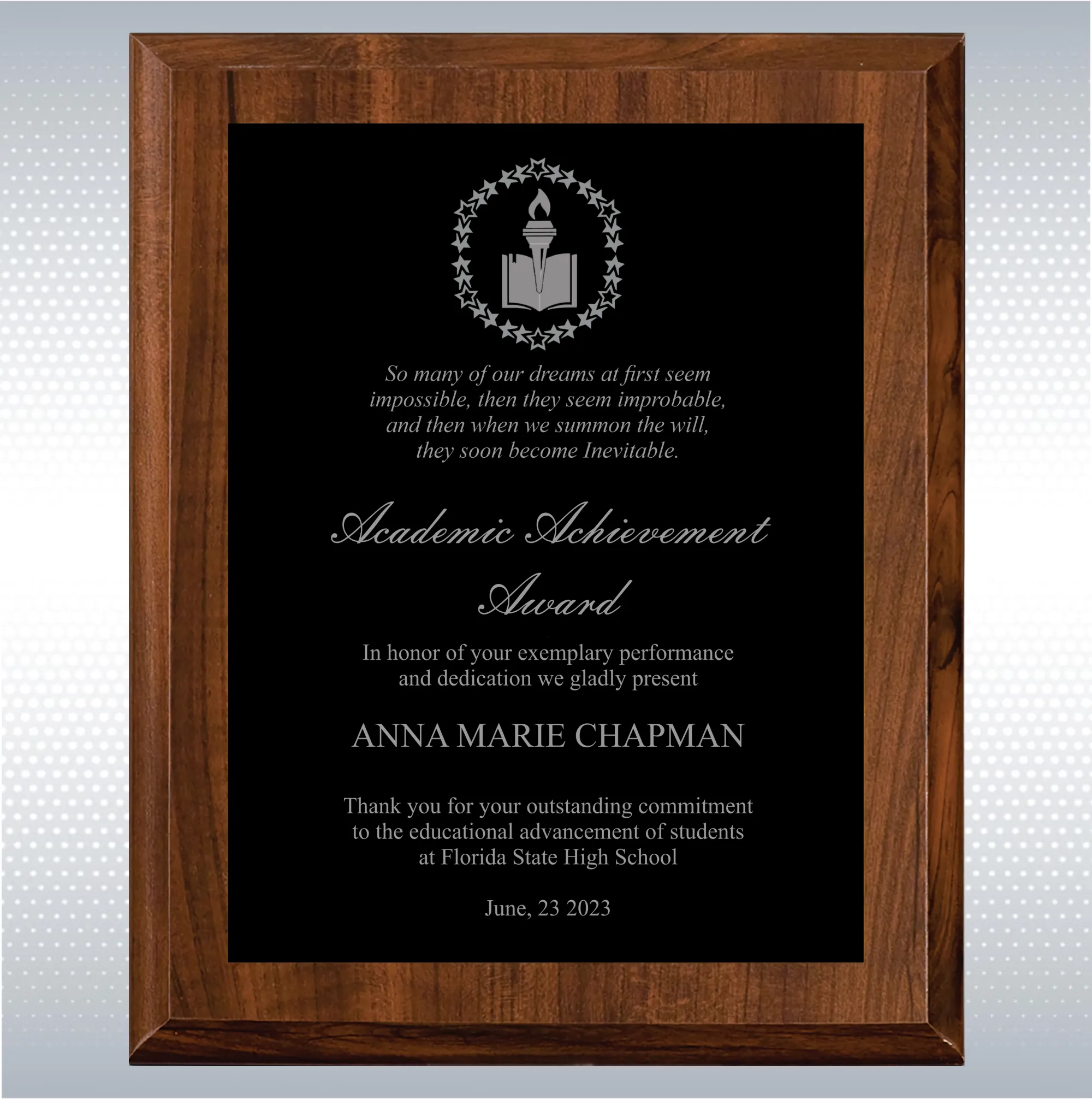 Cherry Finish Academic Achievement Plaque Gift Award 13