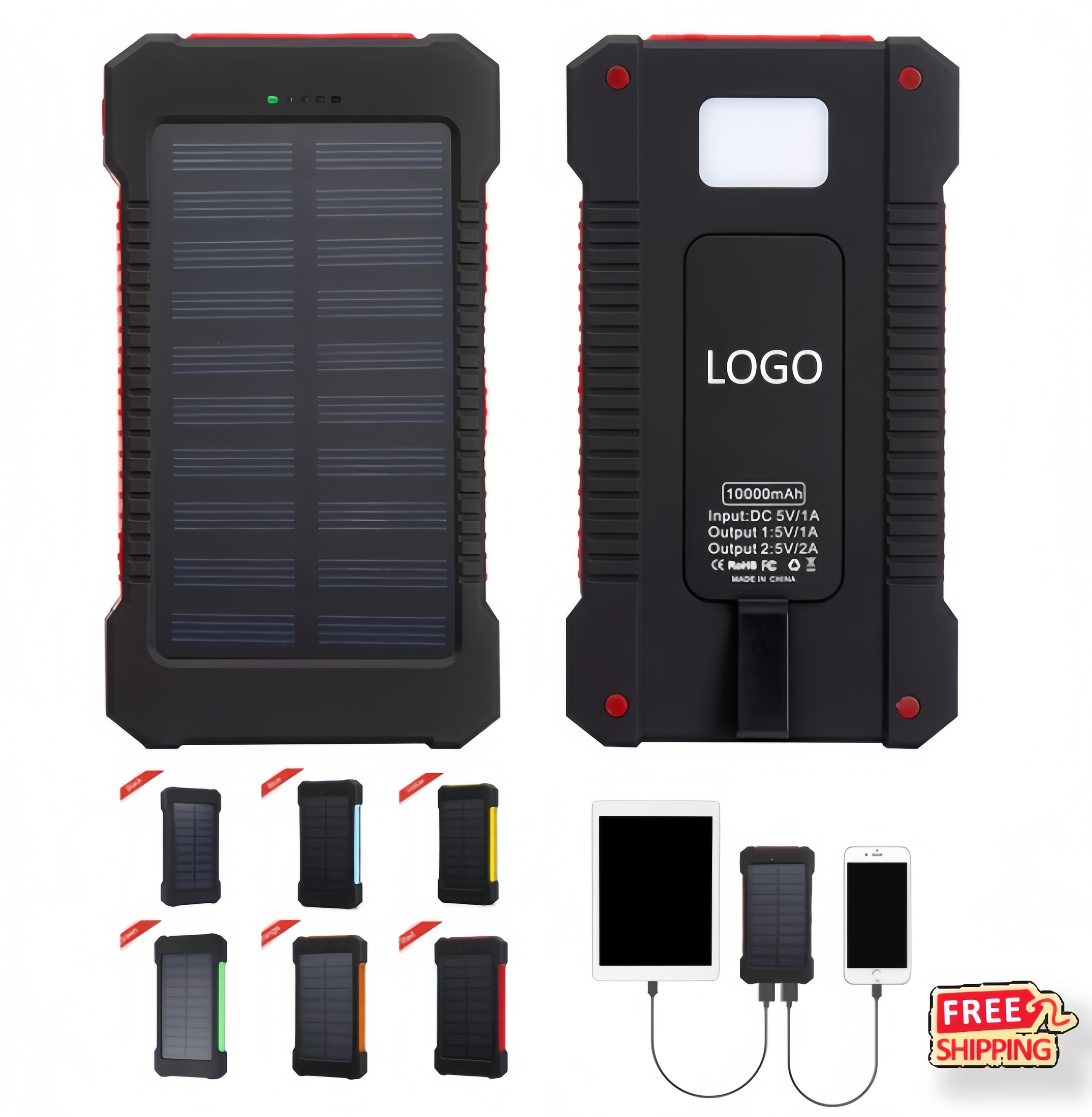 10000 mAh Solar Power Bank with LED Flashlight 2