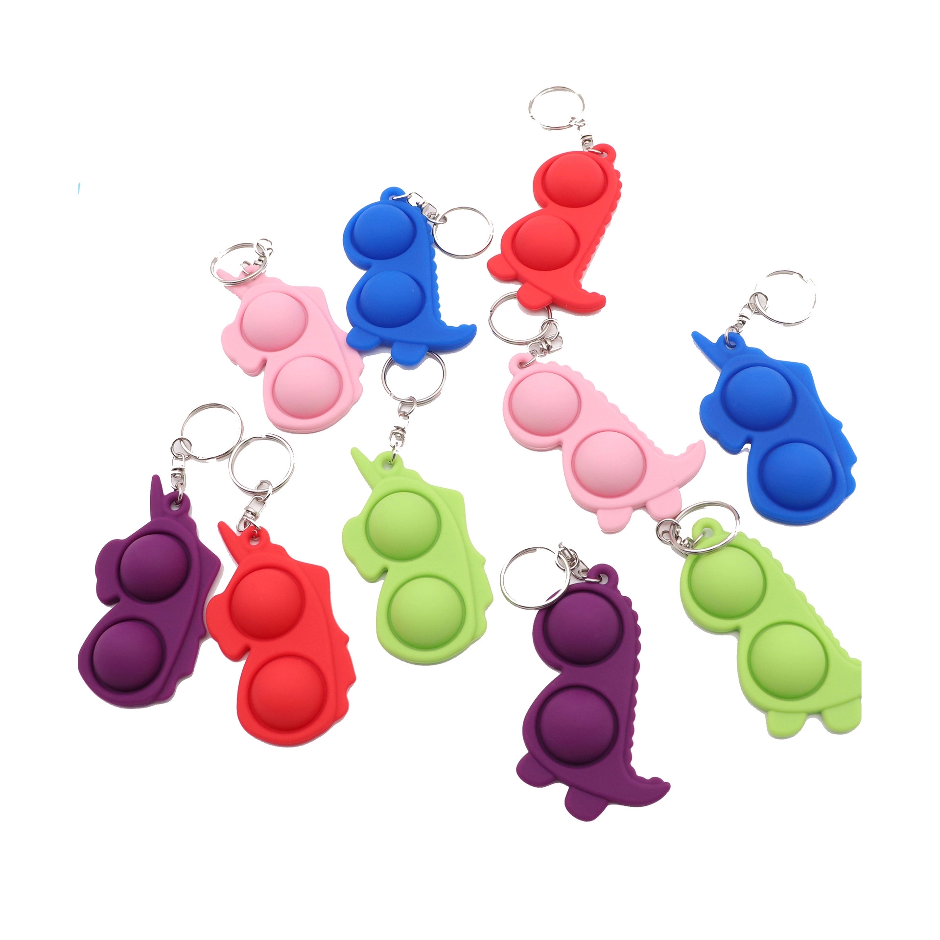 Silicone Dinosaur Push Pop Fidget Toy Keychain 6
