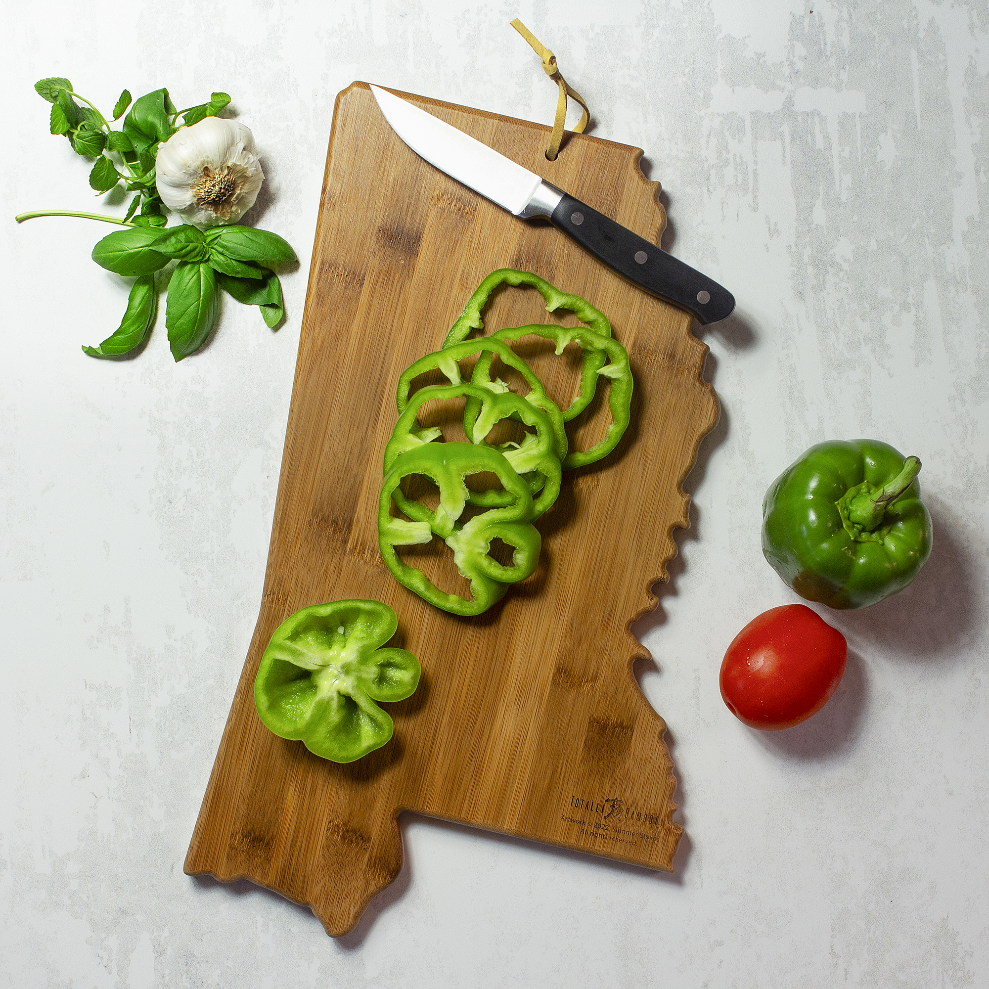 Mississippi State Shaped Serving and Cutting Board with Artwork by Summer Stokes 1