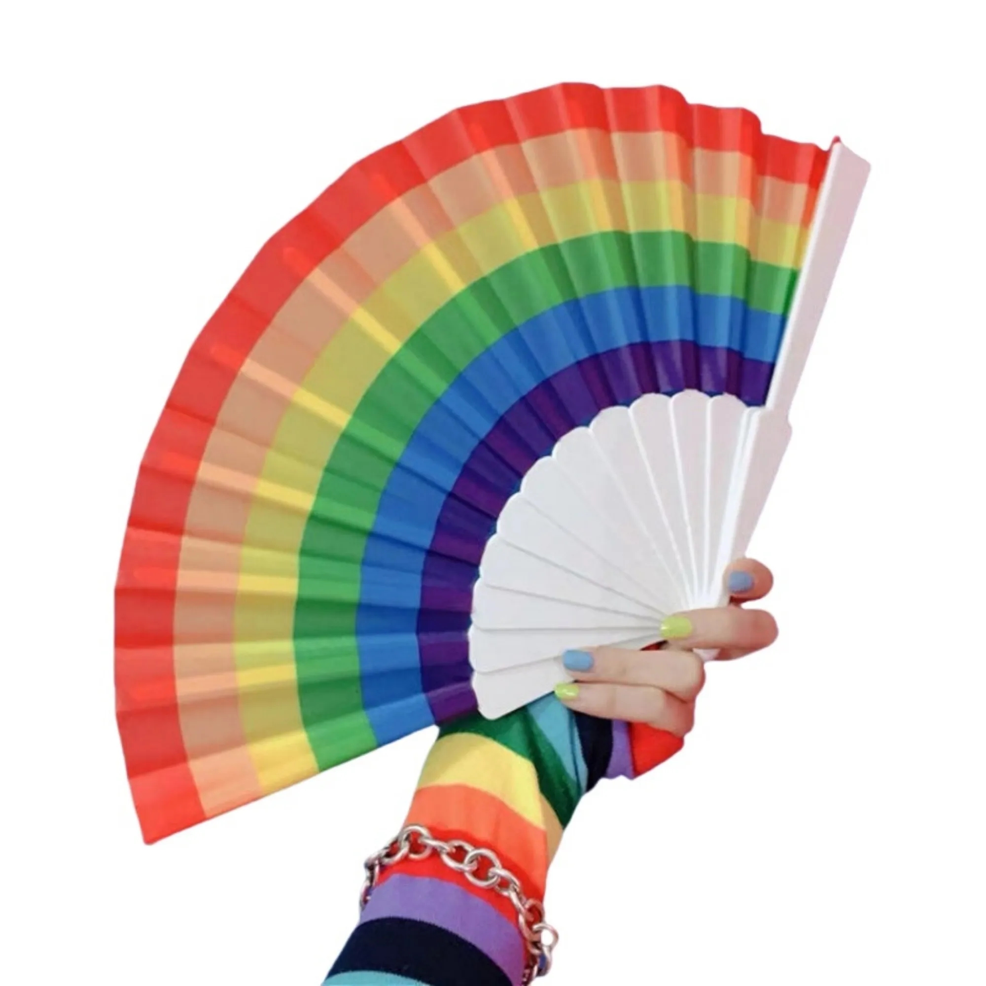 Rainbow Plastic Folding Fan 3