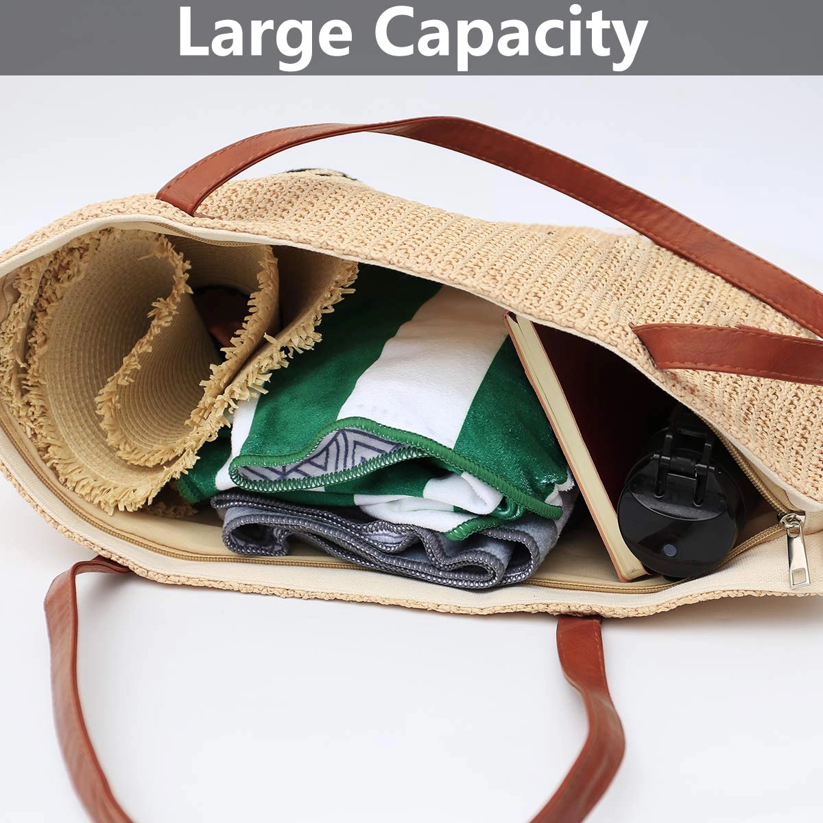 Straw Tote Beach Zipper Bag 3