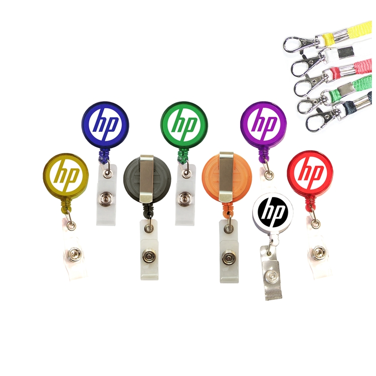 2-in-1 Round retractable badge holder with lanyard