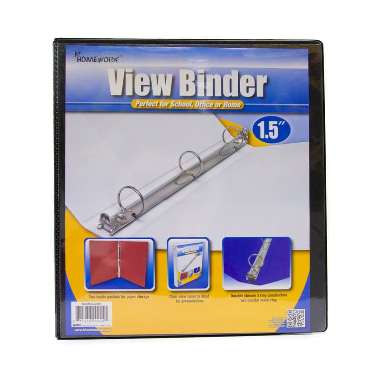 1.5" 3-Ring Binders - Black 2 Pockets View Cover