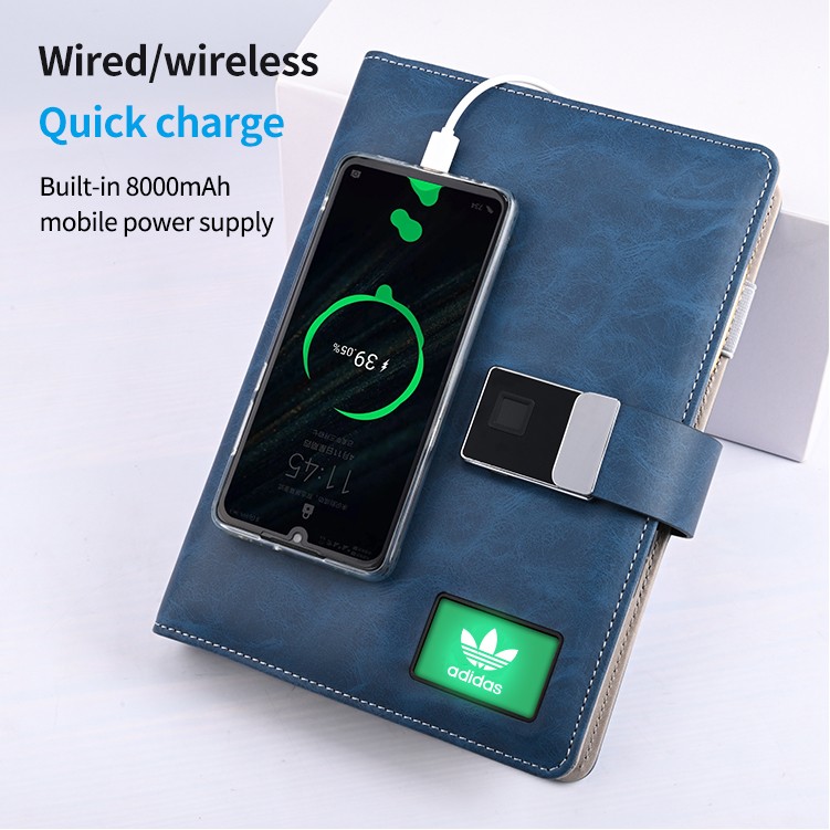 Top Configuration Fingerprint Lock Leather Notebook With Wireless Charger 5