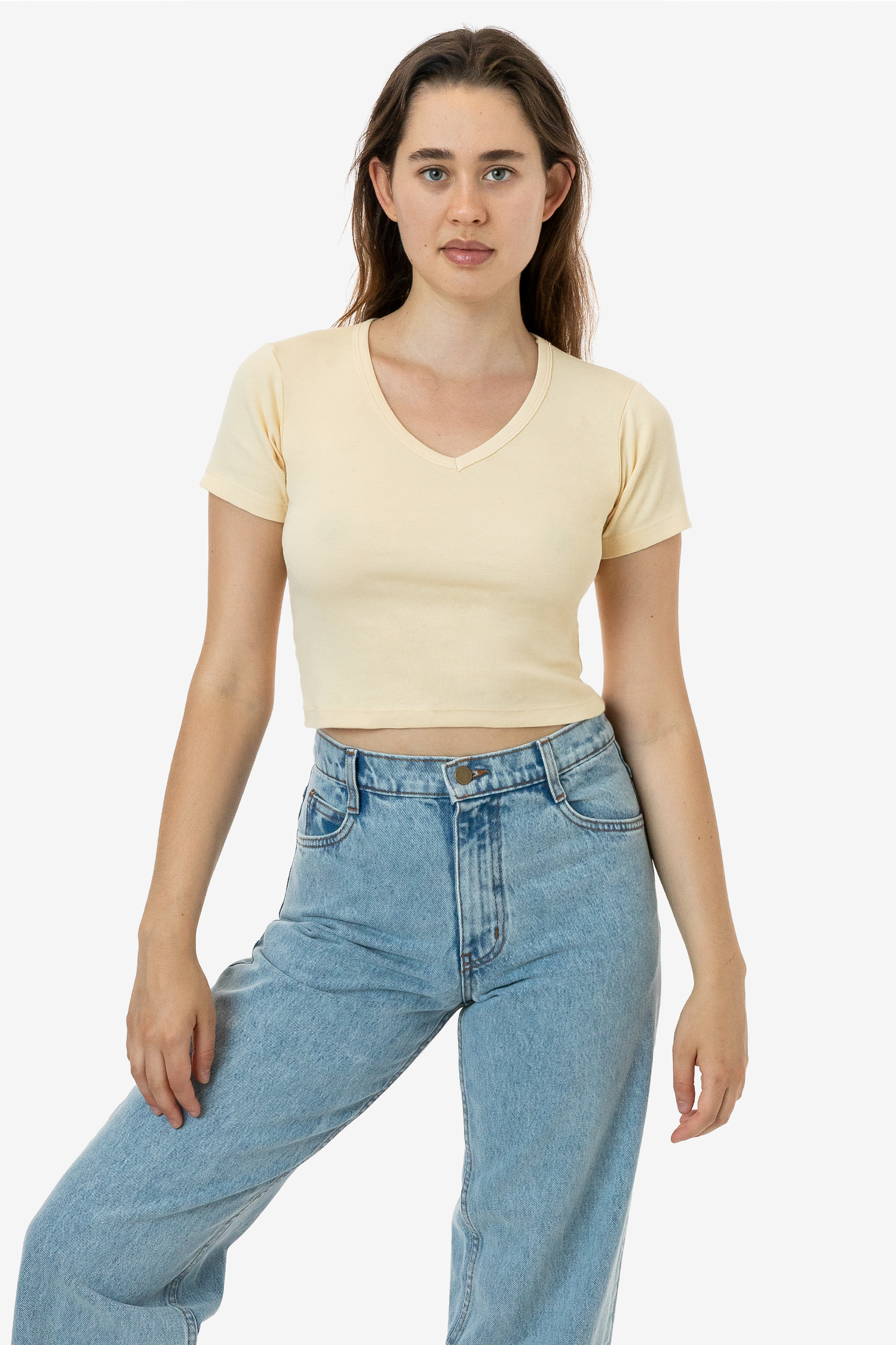 BABY RIB SHORT SLEEVE V-NECK CROP TEE 5