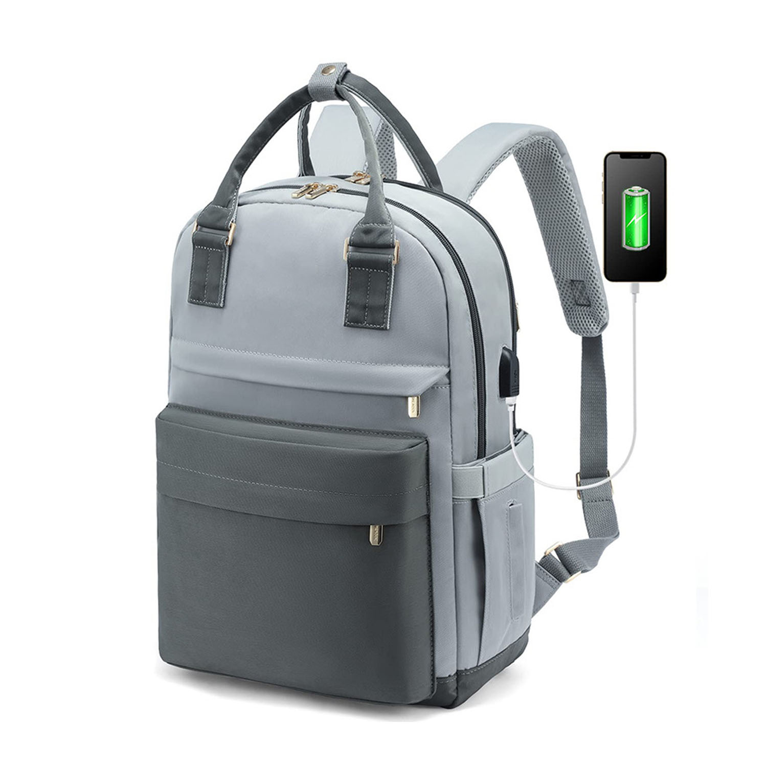 Waterproof Polyester USB Laptop Backpack w/ Luggage Strap 3