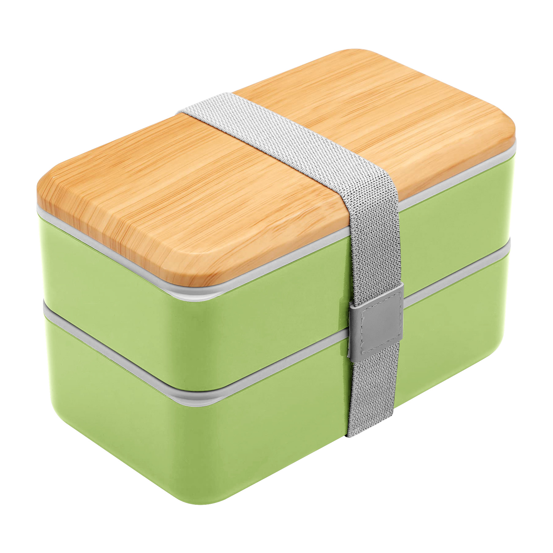 Wood Grain Double Decker Portable Lunch Box 7
