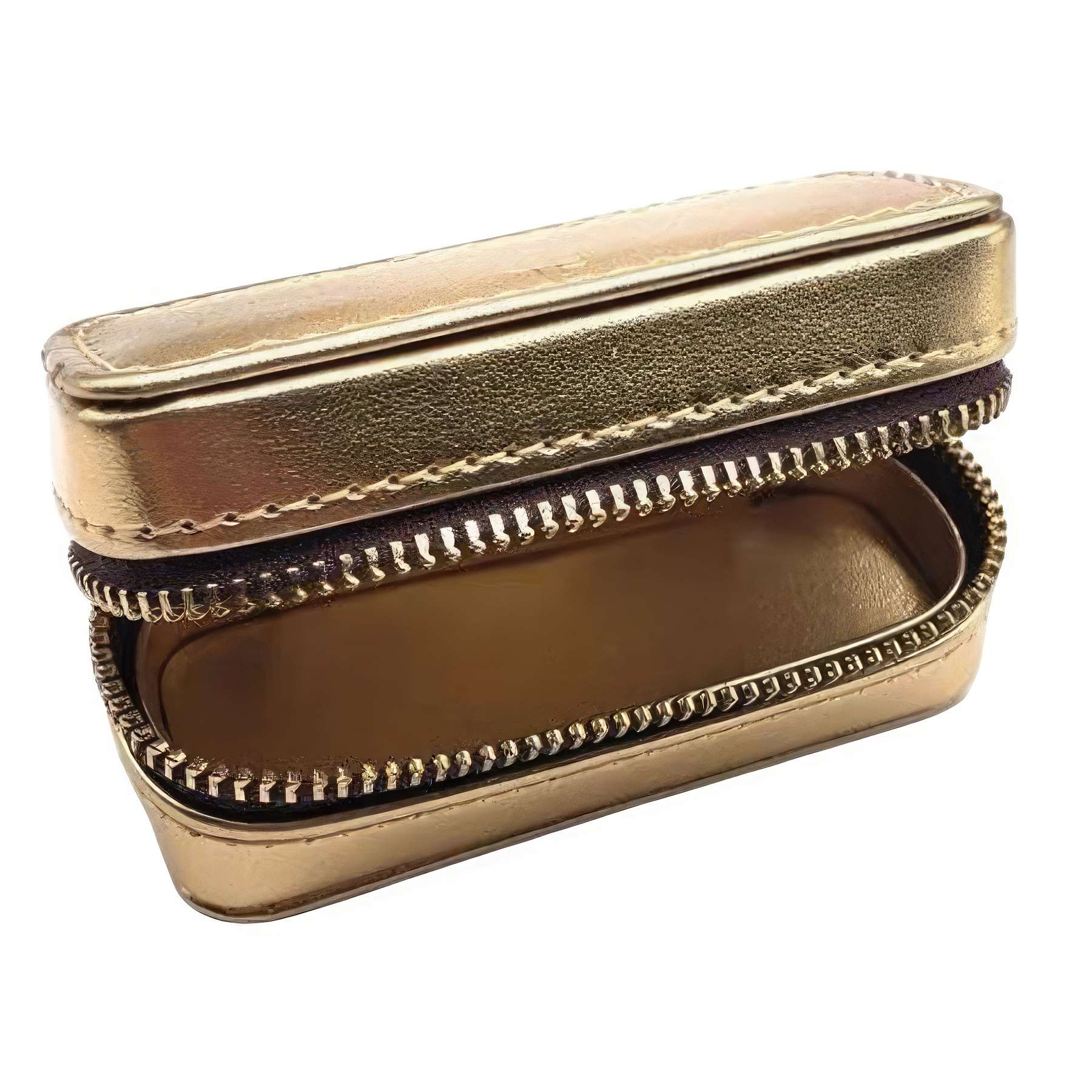 Zippered Gold PU Leather Lipstick Gift Case Pouch Bag 2