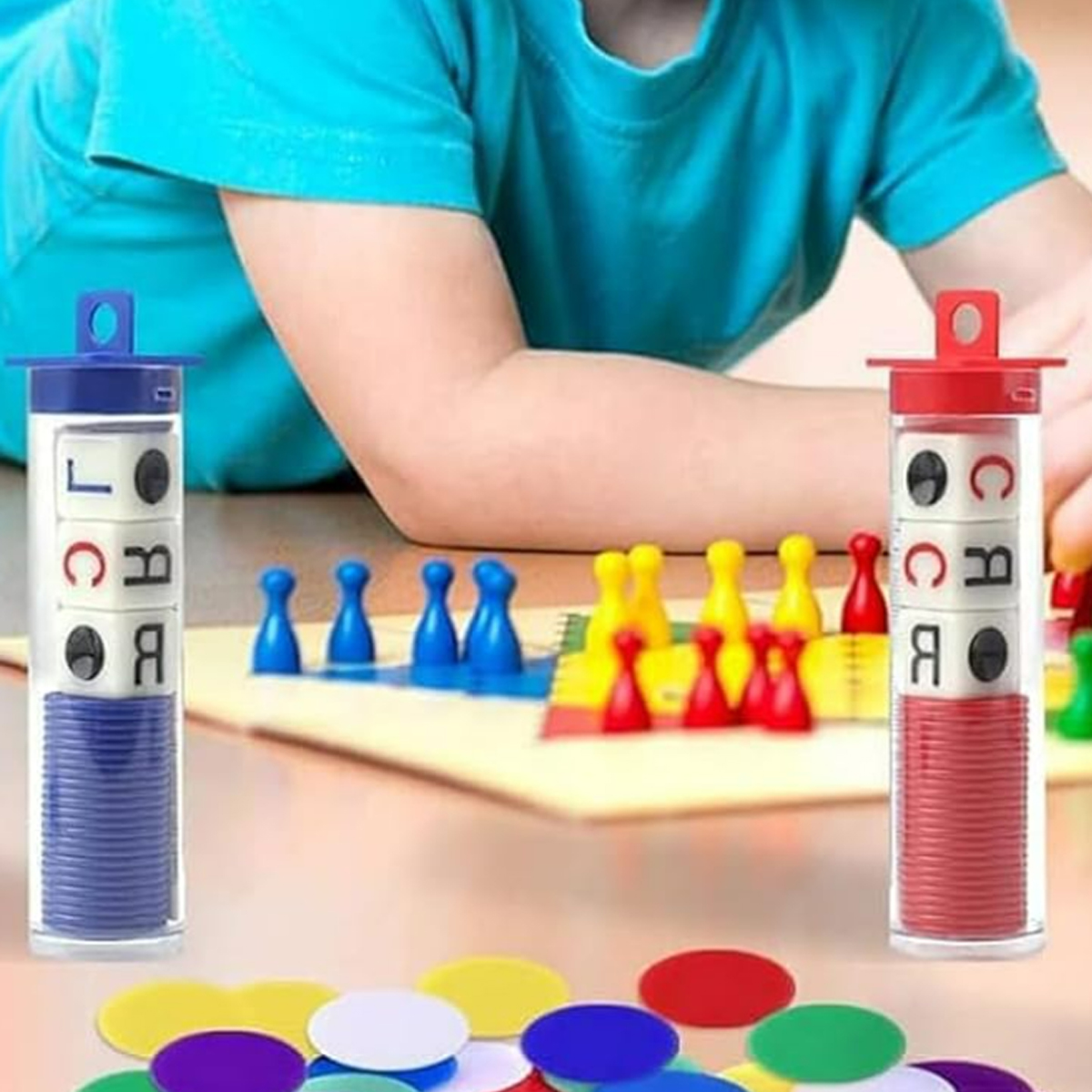 LCR Dice Game Set with Color Chips in Clear Storage Tube 4