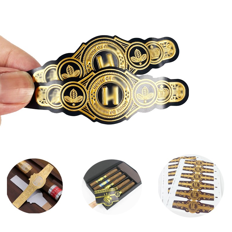 High Quality Label Embossed Gold Foil Logo Cigar Ring Sticker Luxury Printing Custom for Packaging 2