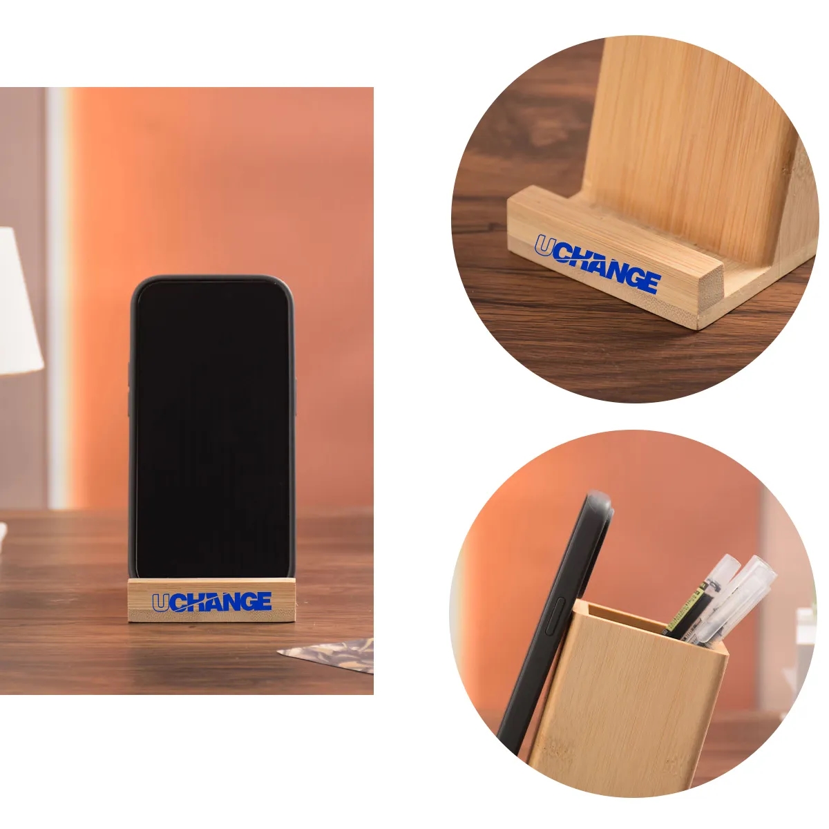 Bamboo Desk Organizer With Phone Stand And Pen Holder 2