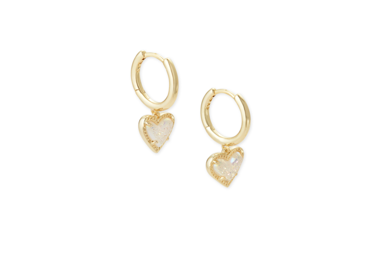 Kendra Scott Ari Heart Gold Huggie Earrings in Iridescent Drury 2