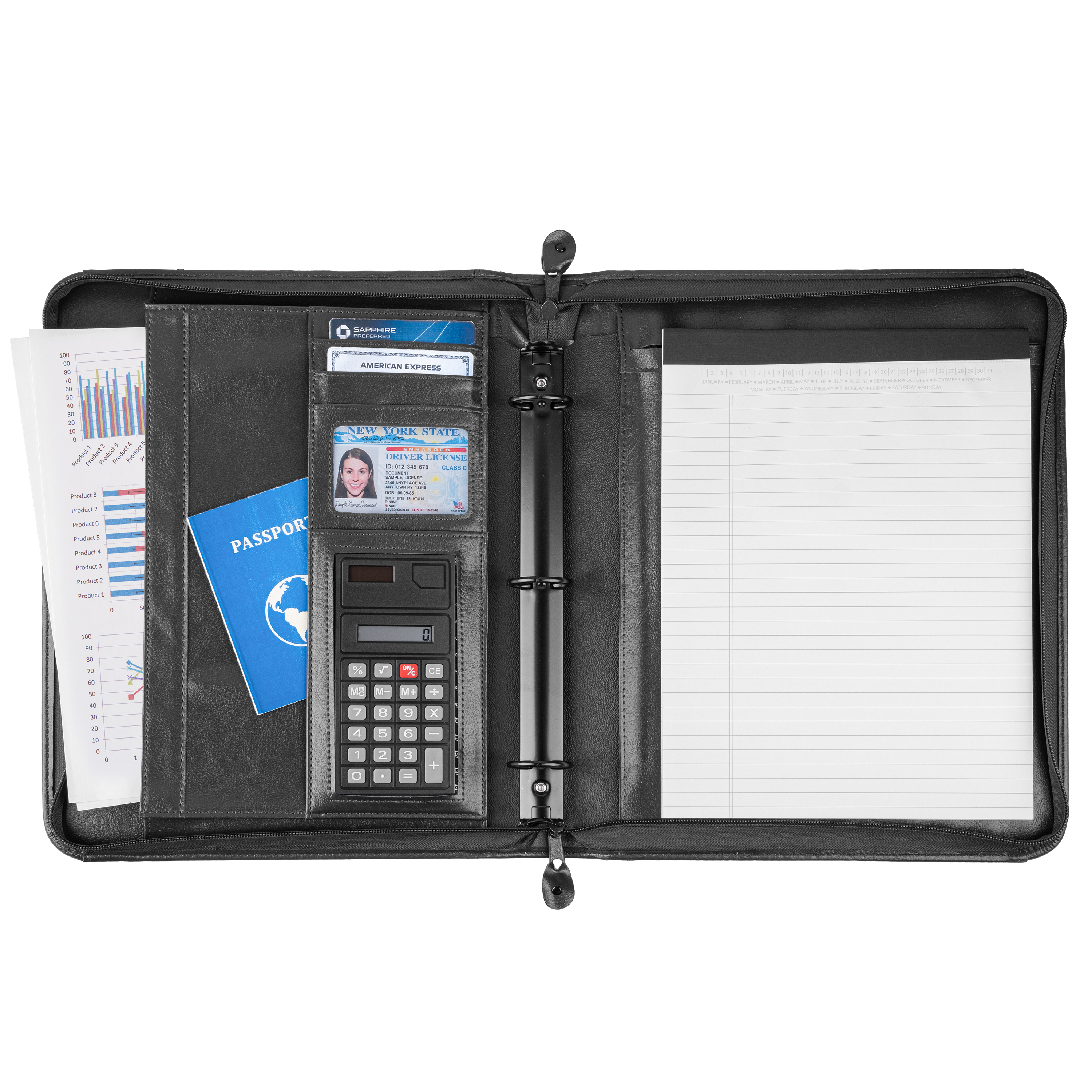 Harvard Binder 3-Ring Zip Portfolio w/Retractable Handles 11