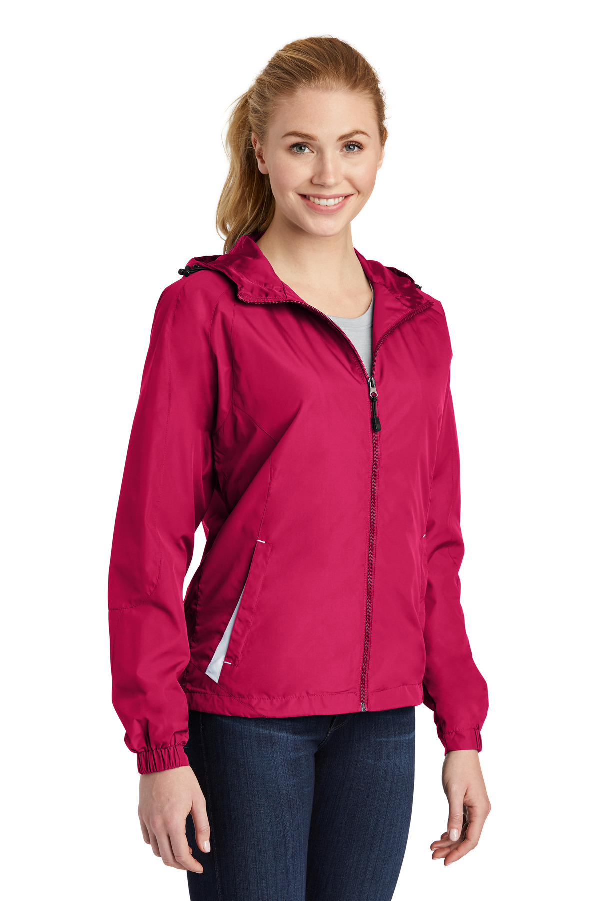 Sport-Tek Women's Colorblock Hooded Raglan Jacket. LST76 34