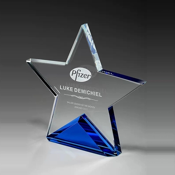 Crystal star on cobalt blue base award 4