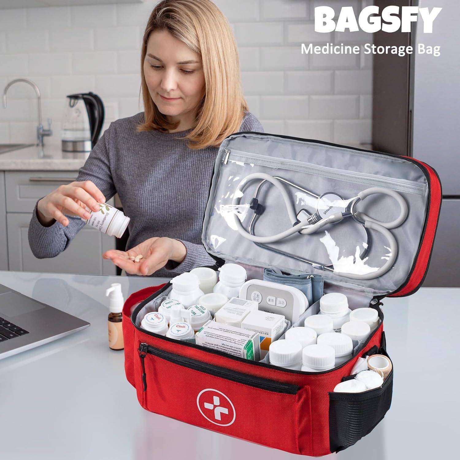 Multi-pocket medical travel bag, first aid kit. 7