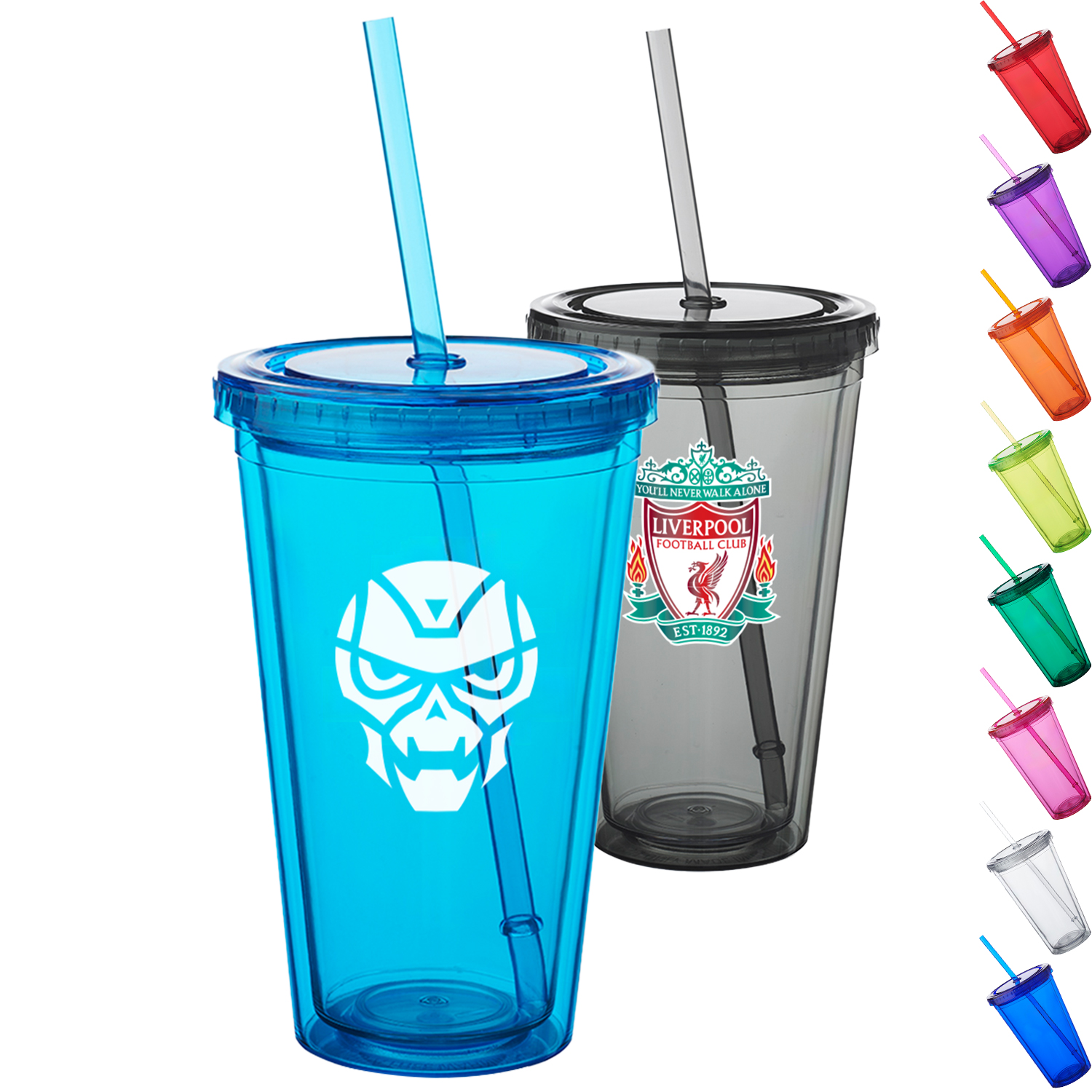 16 OZ. BPA Free Double Wall Acrylic Tumblers With Straws 2