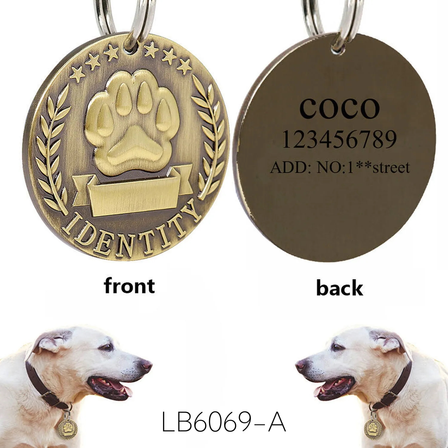 Custom Engraved Pet ID Antique Dog Tag Brass 3