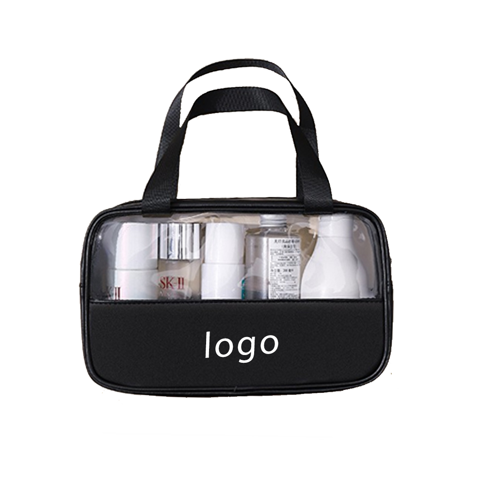 A waterproof hand-held cosmetic bag made of PU and transparent PVC 3