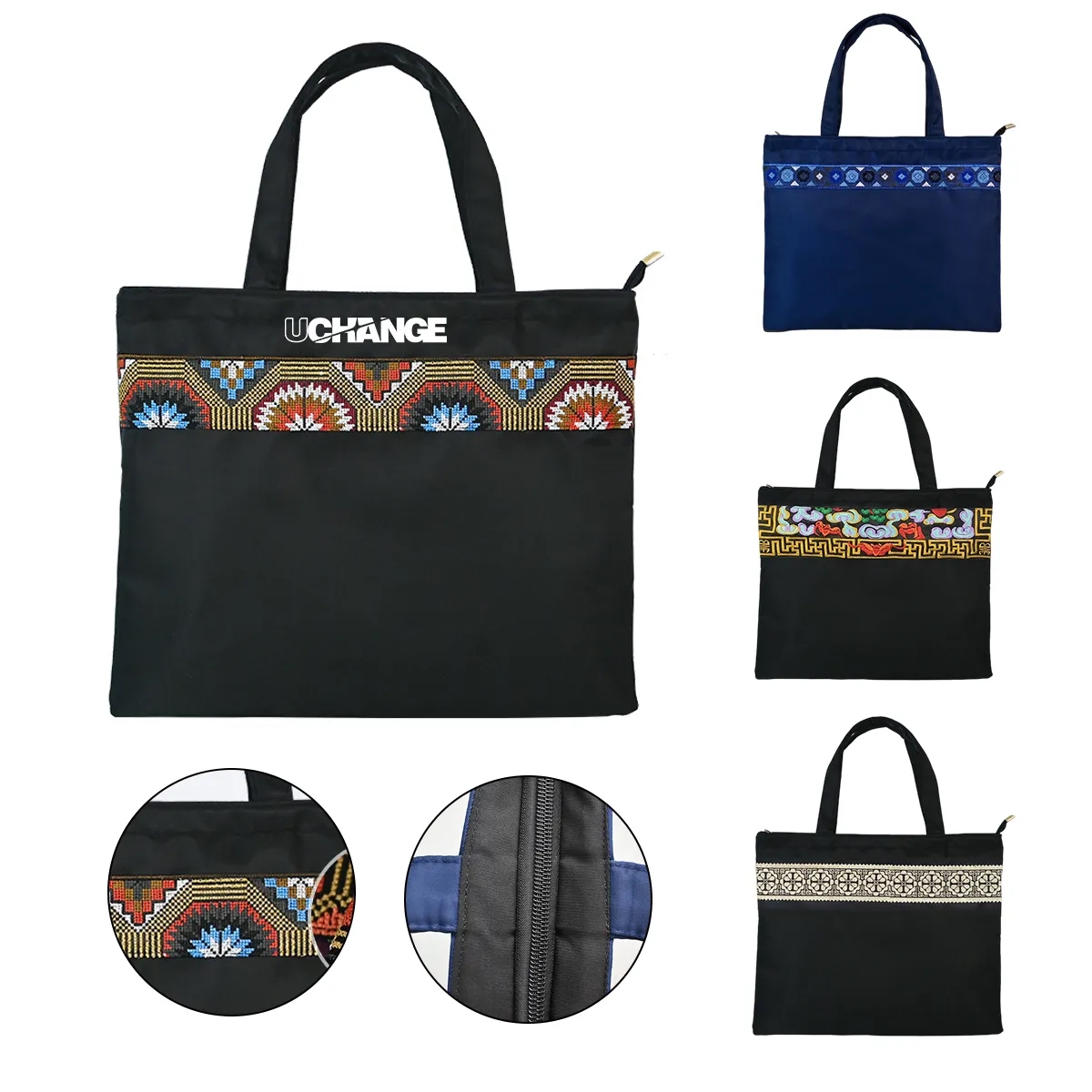 Laptop Document Tote With Zipper And Pattern Trim 7
