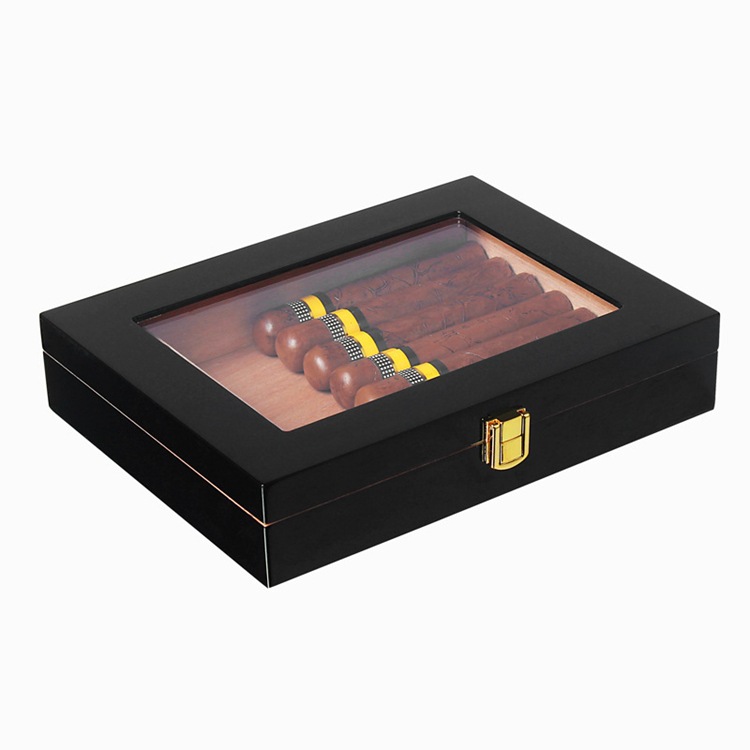 Humidor Clasp Lock Cigar Storage Box w/ Hygrometer and Humidifier 12