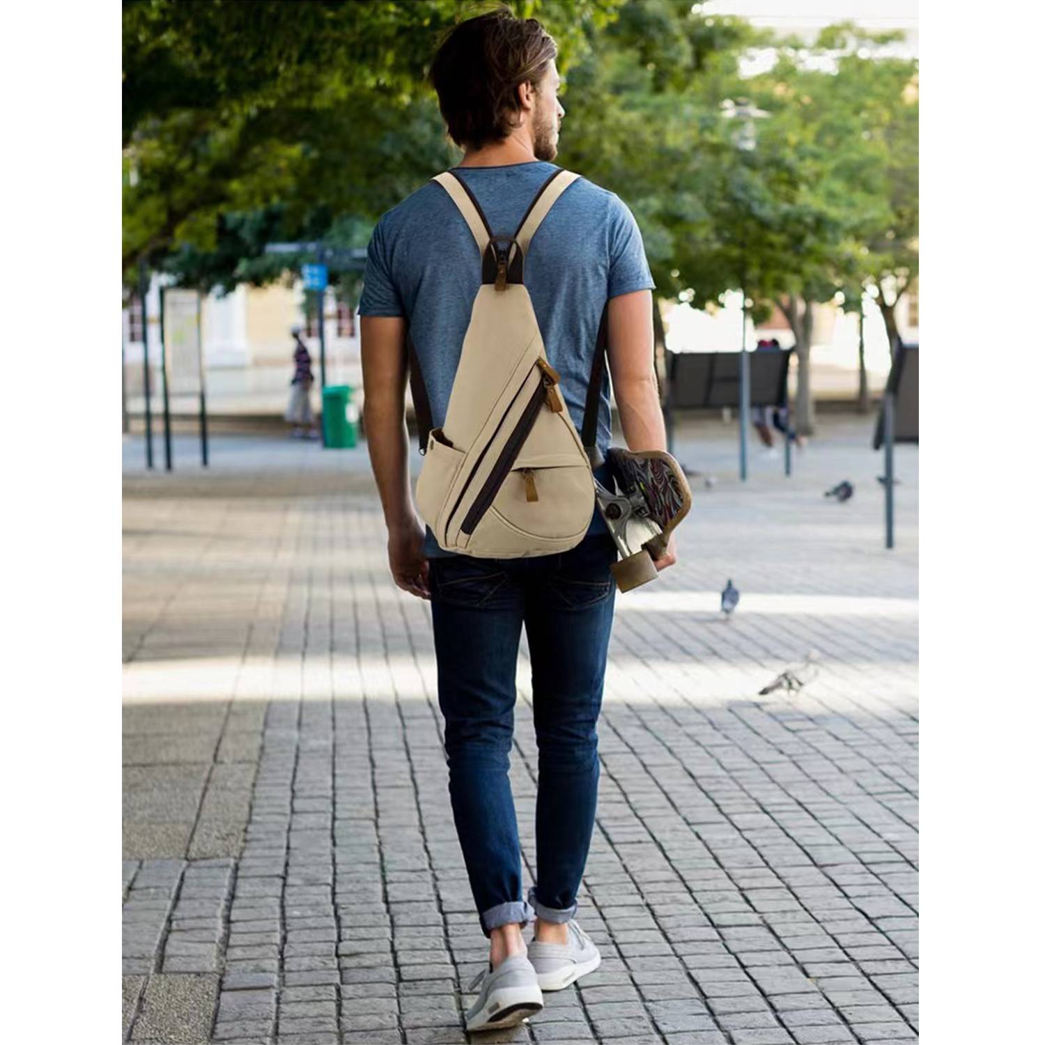 Canvas Small Crossbody Backpack Casual Daypack for Men Women 12