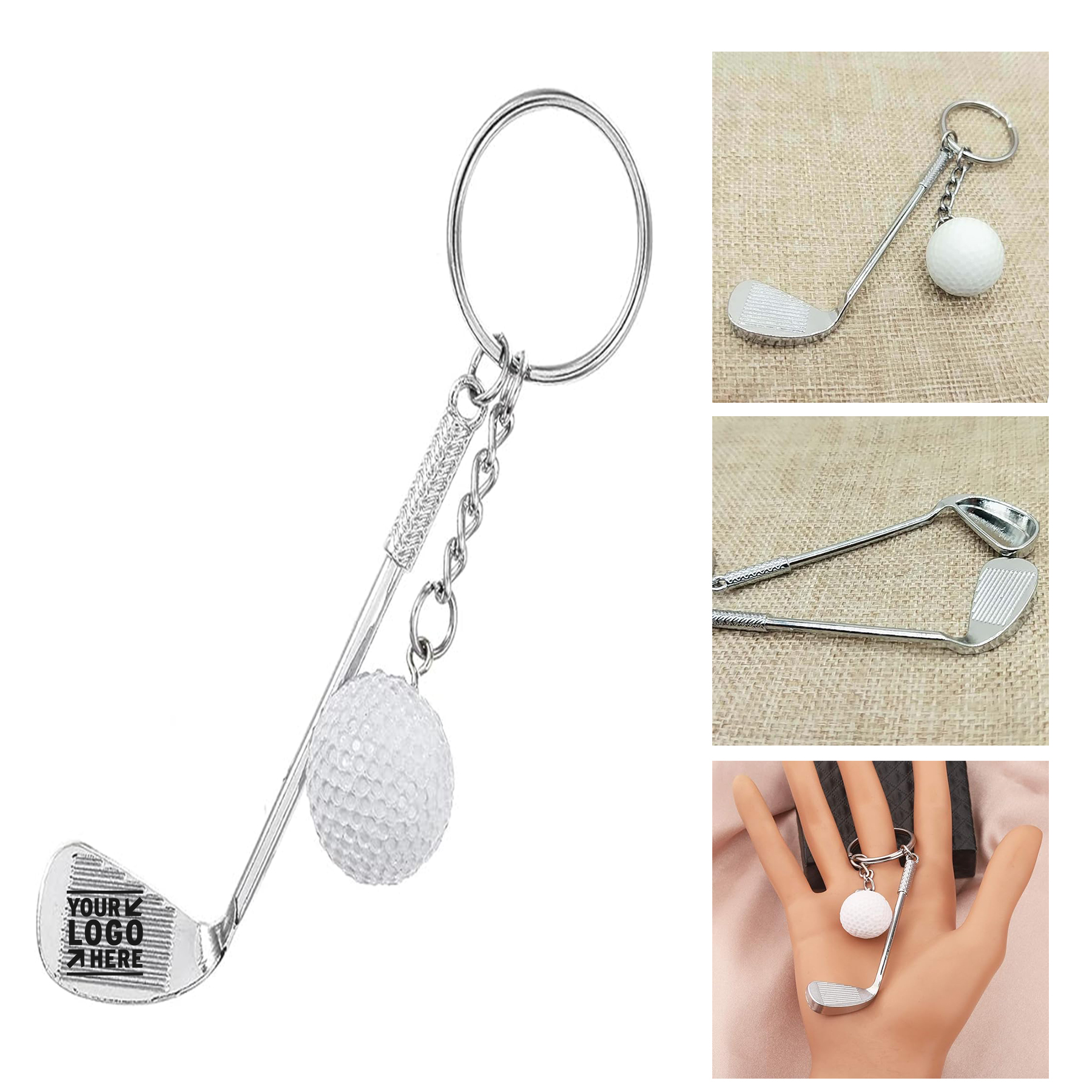 1 Set Z56-B Golf Racket Ball Charms Pendant Keychain Key Ring