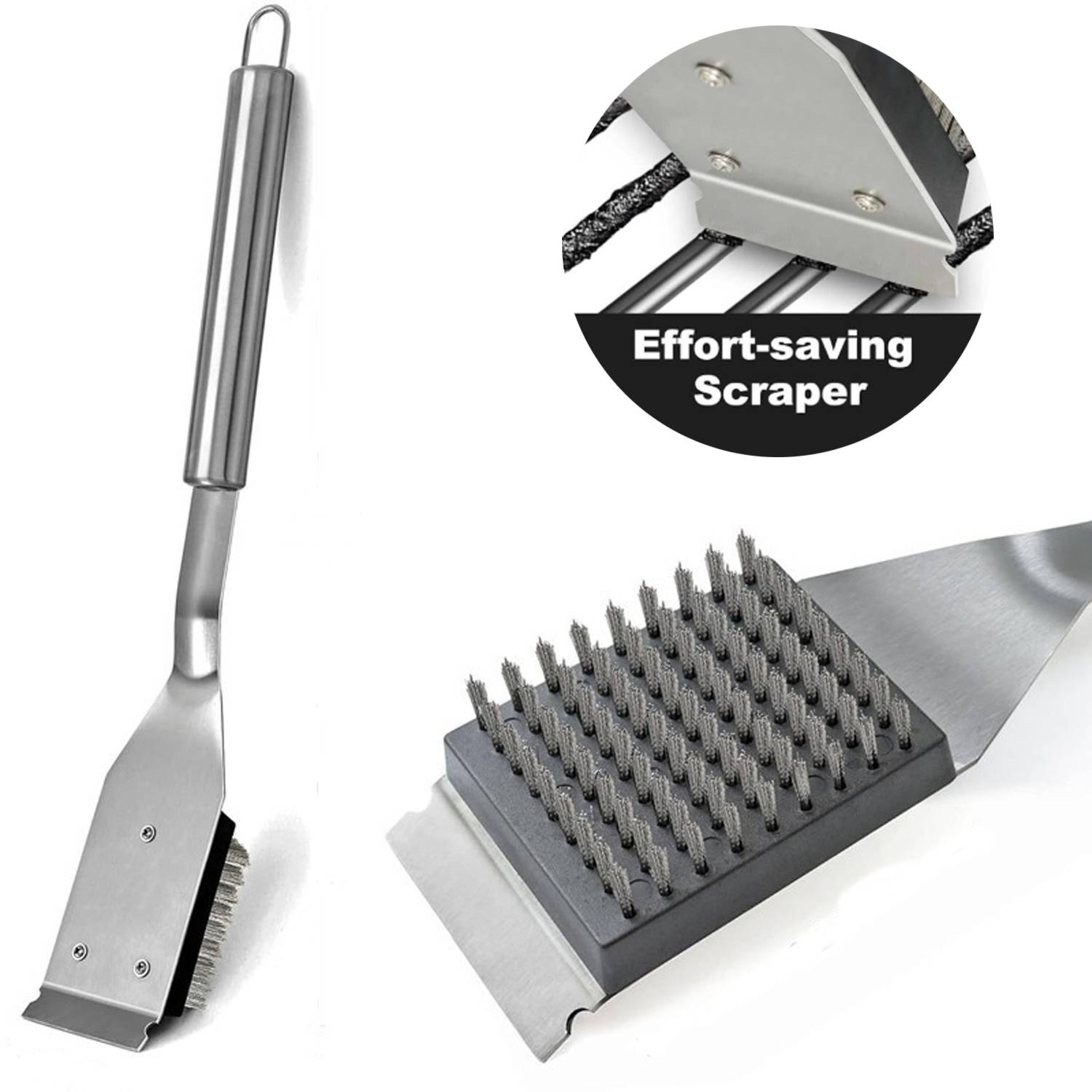 Stainless Steel BBQ Grill Cleaning Brush w/ Scraper 6