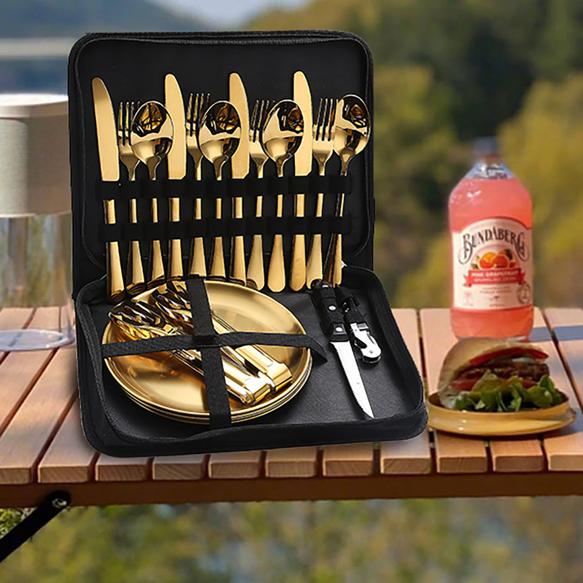 High quality Metal Camping Utensil Silverware Set 2 people 5