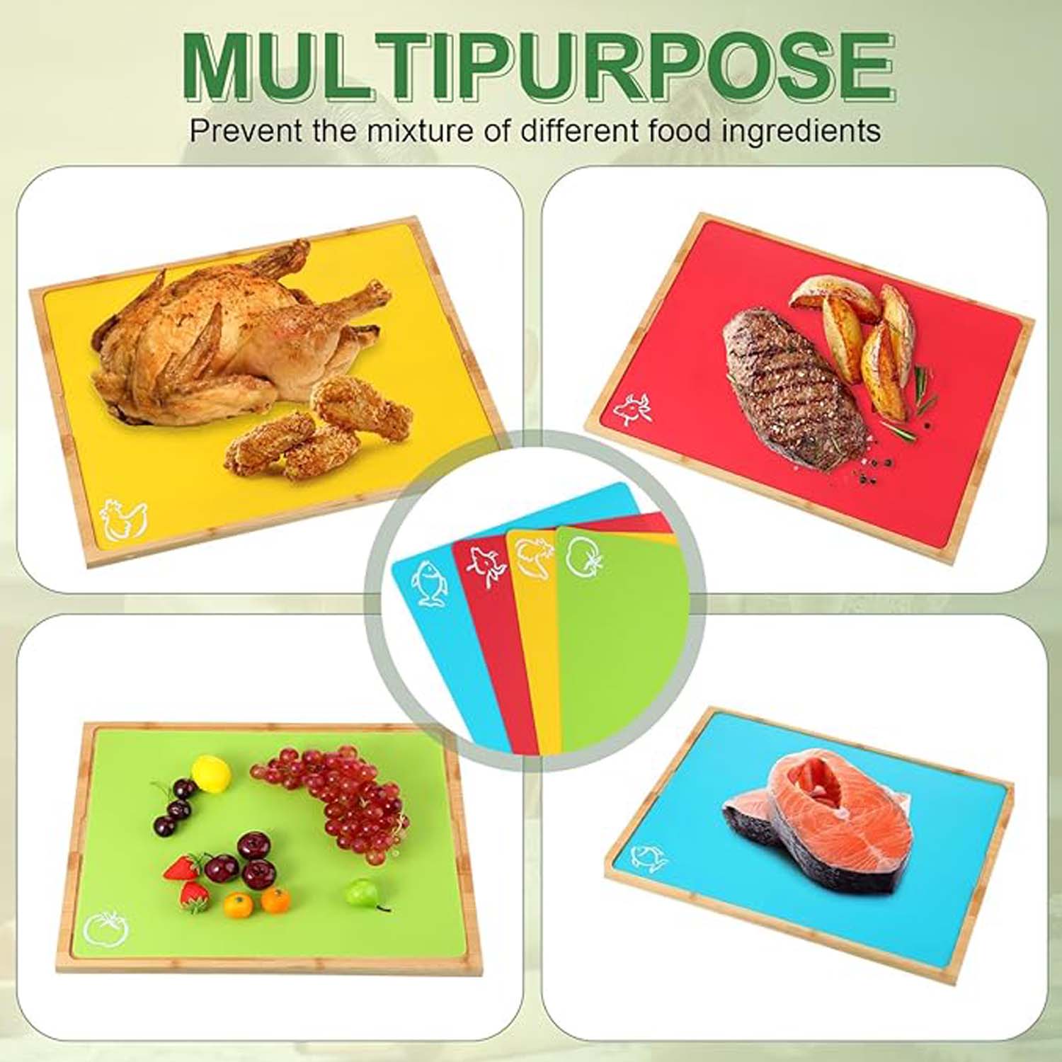 Wood Cutting Board with 6 Color Mats 5