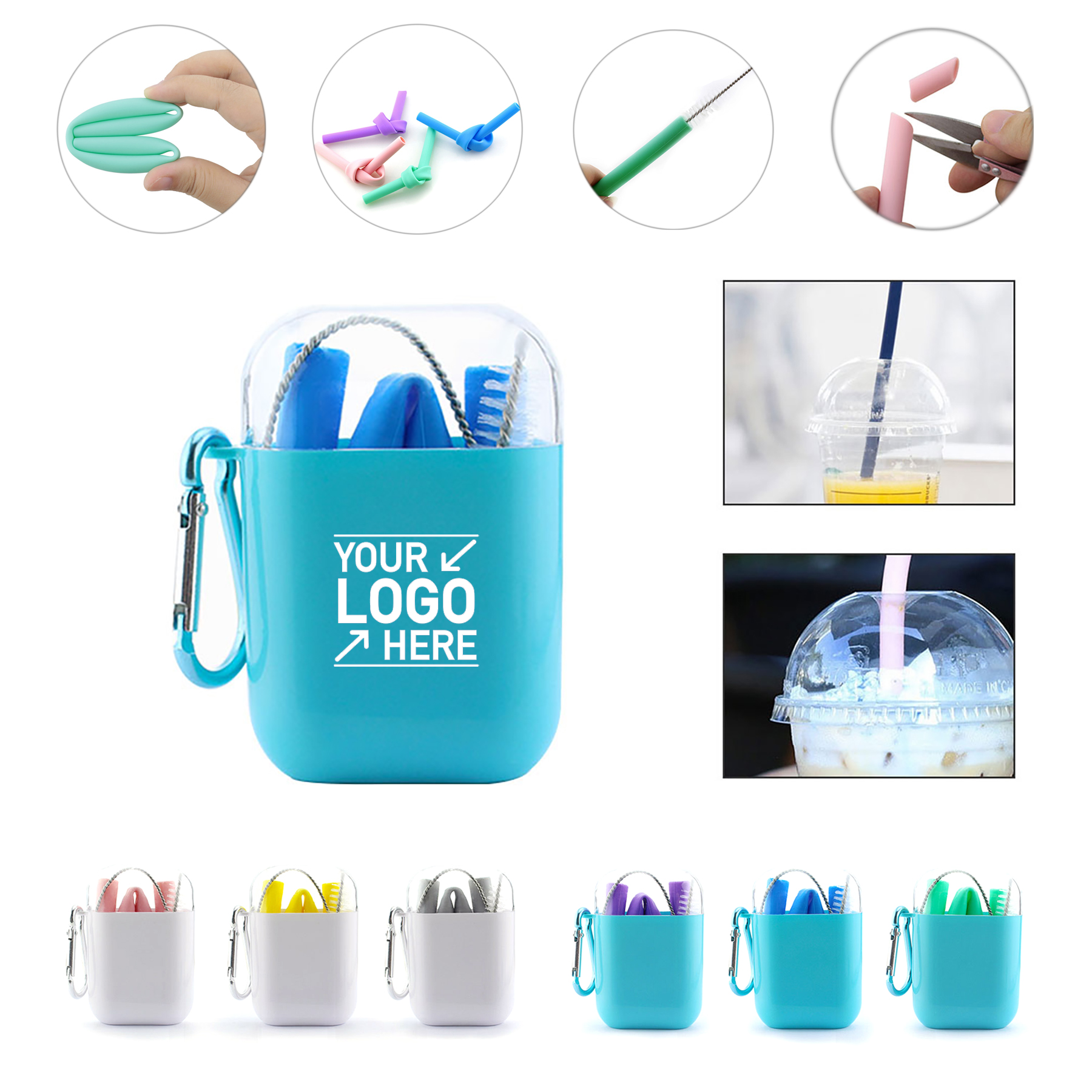 Reusable Collapsible Silicone Straws Set 2