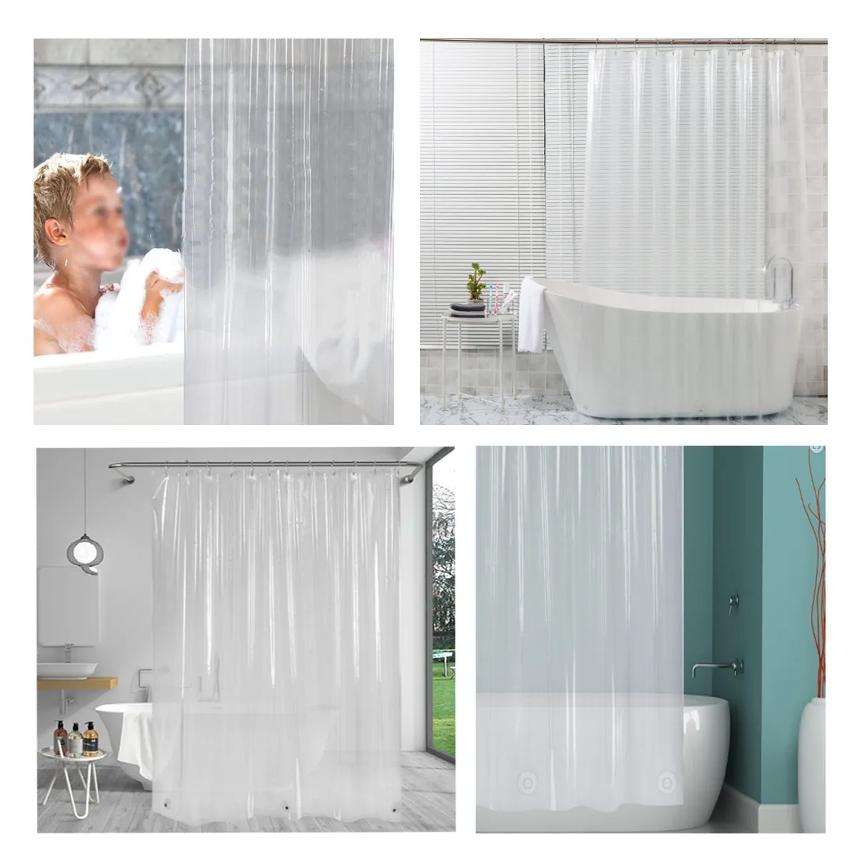 Clear Lightweight PEVA Waterproof Long Shower Curtain Liner 3