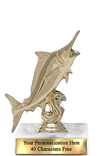 Trophy: 7", 2x3 white marble base, Marlin Gold Un 2
