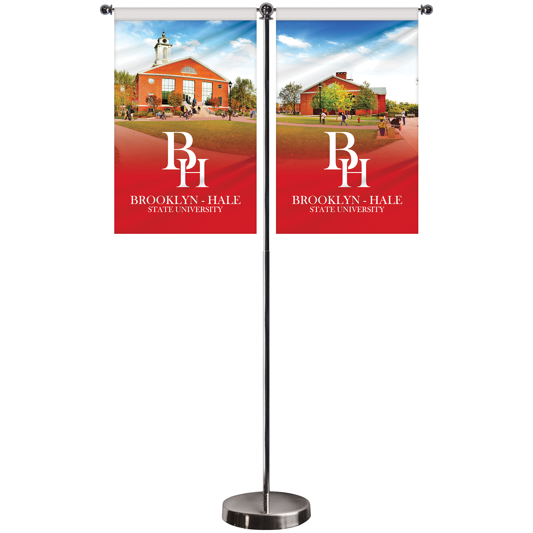 11-19.7" T Style Metal Telescopic Flagpole with Two Single Reverse Banners 5