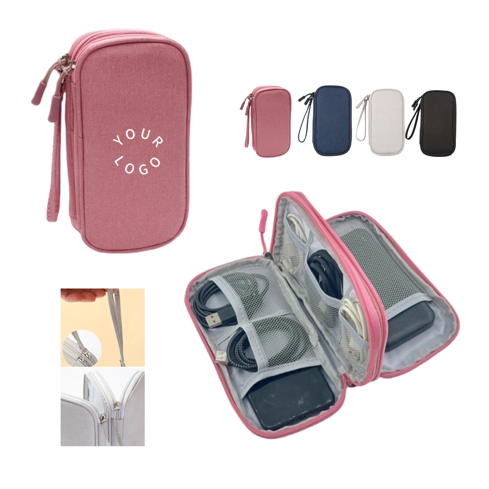 Double-Layer Accessory Organizer Bag with Strap 1