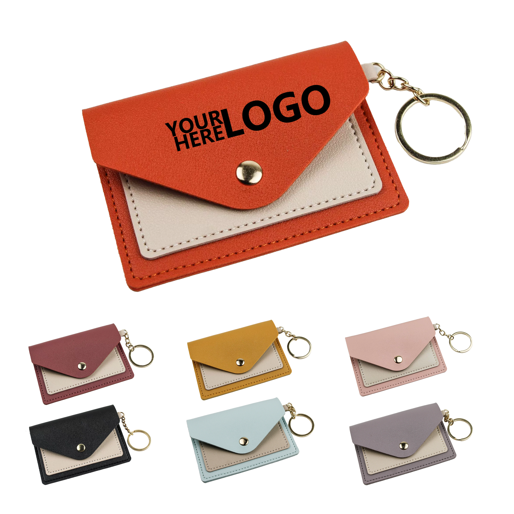 Ultra-Thin PU Leather Envelope Cardholder with Keychain 2