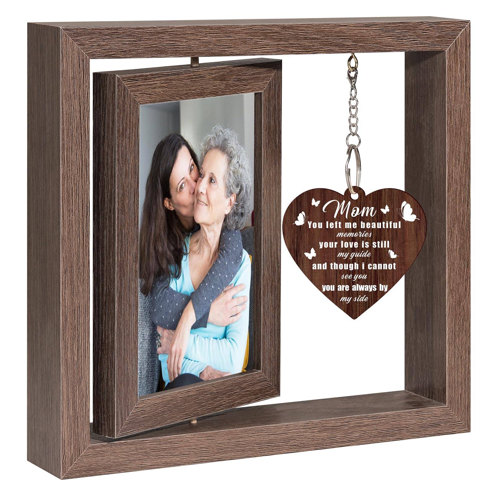 Custom Wooden Rotating Dual-Side Photo Frame w/Heart Pendant 1
