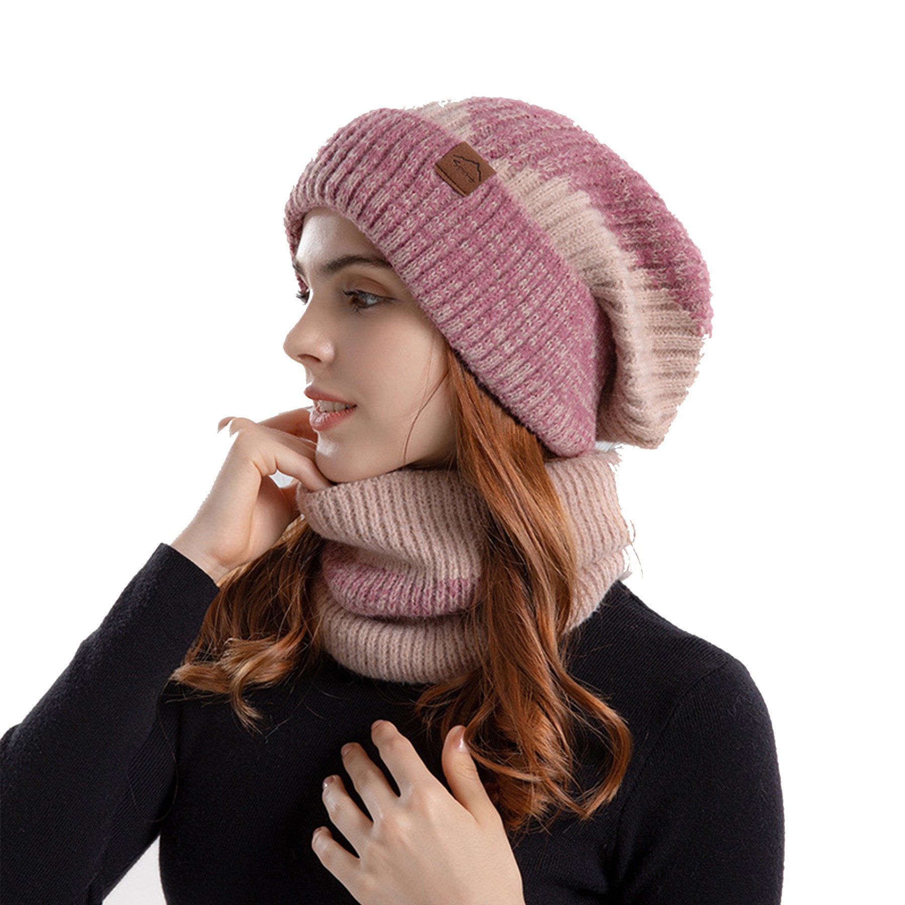 2PCS Bi-color Chunky Beanie Neck Gaiter Set 4